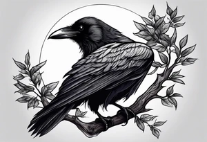 raven perched on branch tattoo idea