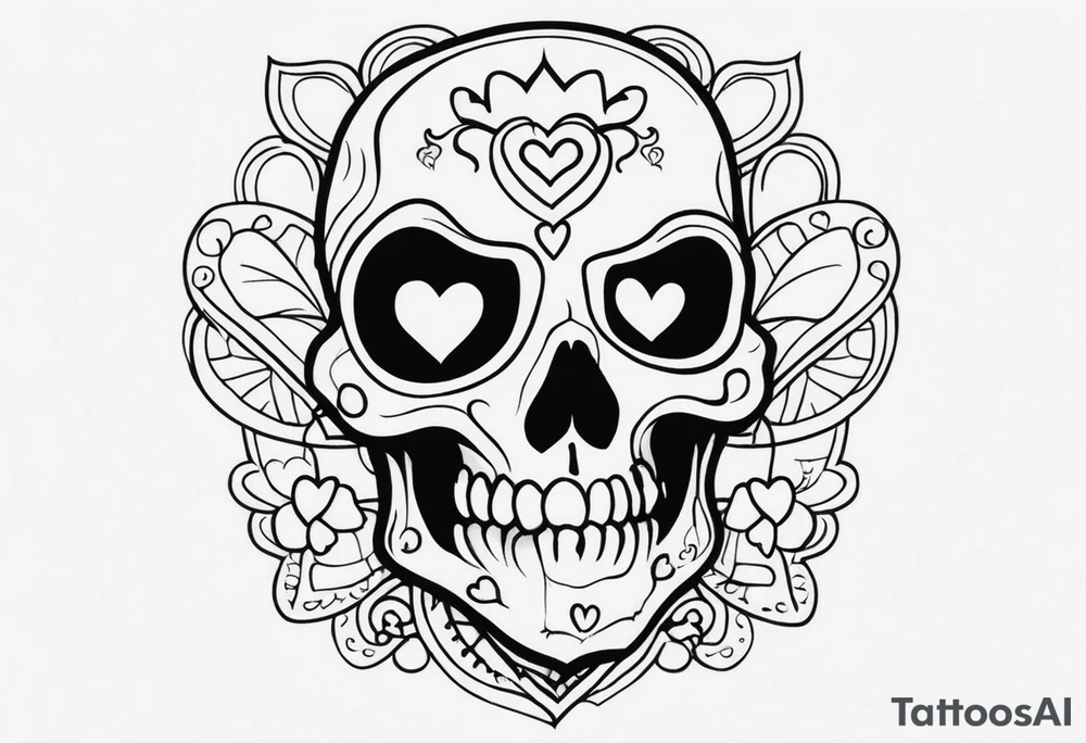 One skeleton with eyes in the shape of hearts, one skeleton sitting tattoo idea