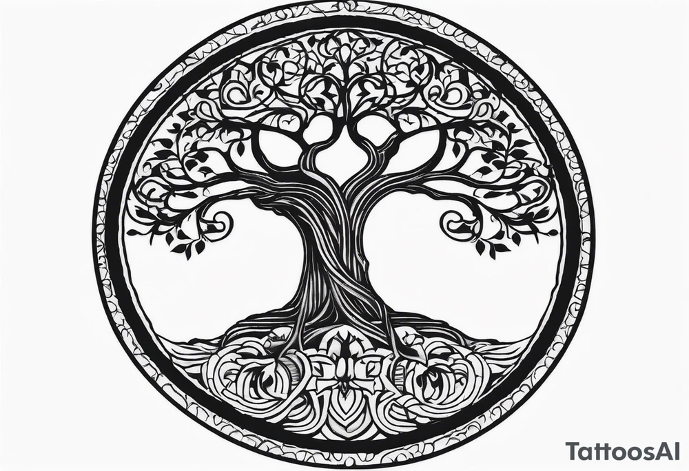 Circular tree of life with the letter D shown 3 times tattoo idea