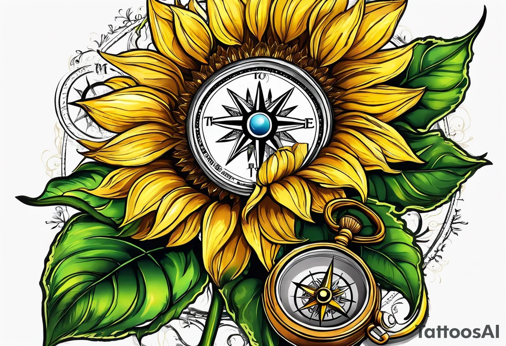 Sunflower and a compass, with the words "To Thine Own Self Be True" tattoo idea