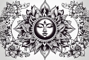 sun moon floral tattoo idea