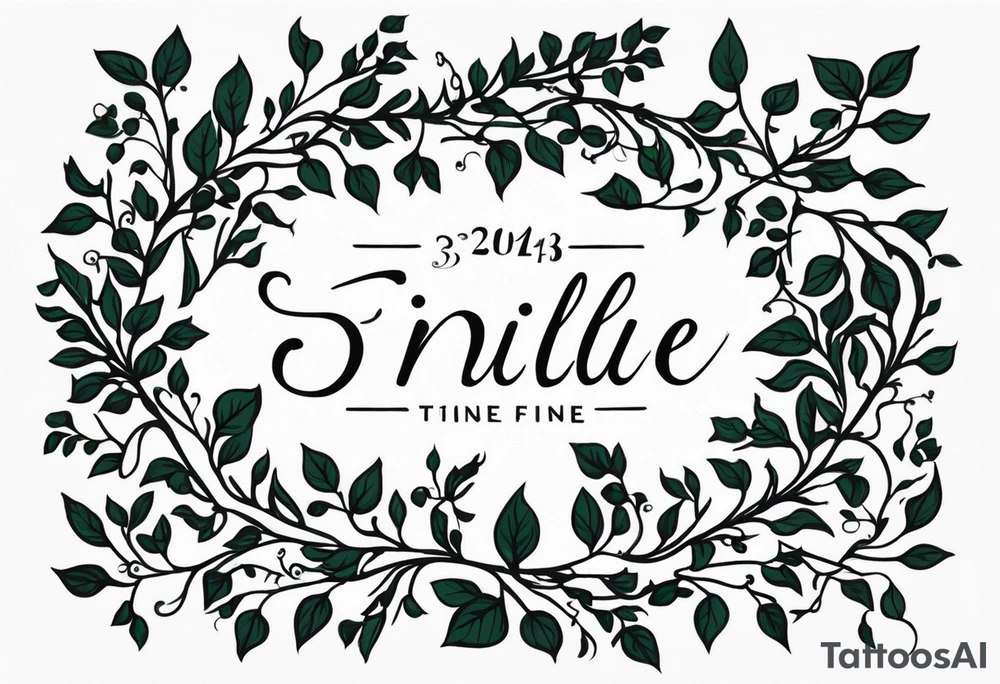 31.8742° N, 91.1366° W, with very simple ivy vines on both sides.  it will be small fine line on the back of the arm above the elbow tattoo idea