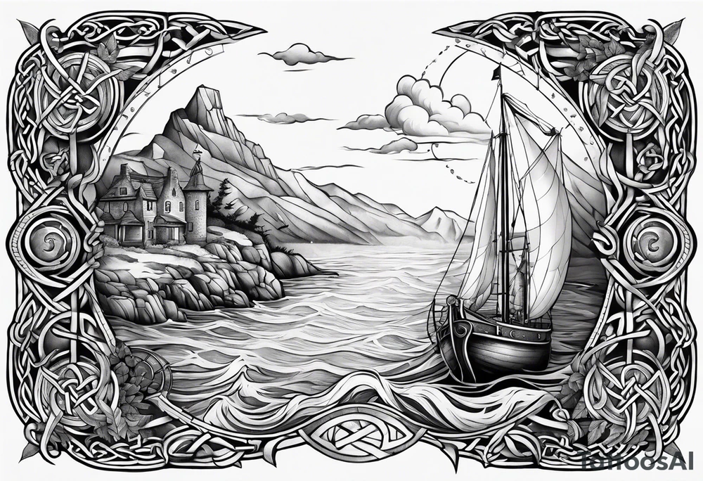 Celtic nautical scene, forearm, half sleeve, anchor, compass tattoo idea