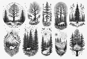 Full arm and sleeve, Nordic, forest,  presence, dear tattoo idea