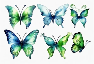 4 small blue and green butterflies tattoo idea