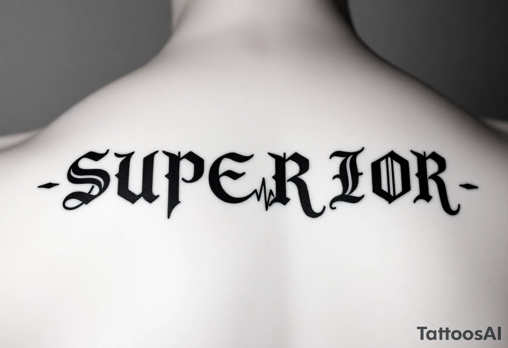 I need a tattoo that says "SUPERIOR" with a ECG acting as the underline which then transitions into becoming the "I" in "SUPERIOR". The font must preferably be gothic ultra OT tattoo idea