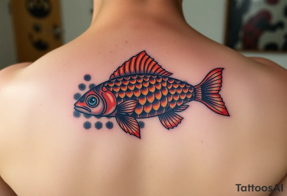 Coi fish swimming in honey comb tattoo idea
