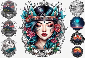 dreamville tattoo with a cross and a nice background tattoo idea