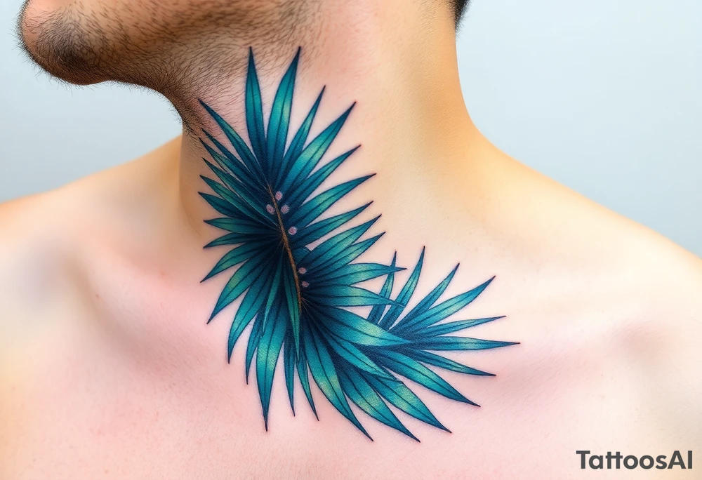 large palm leaves twisted side neck tattoo tattoo idea