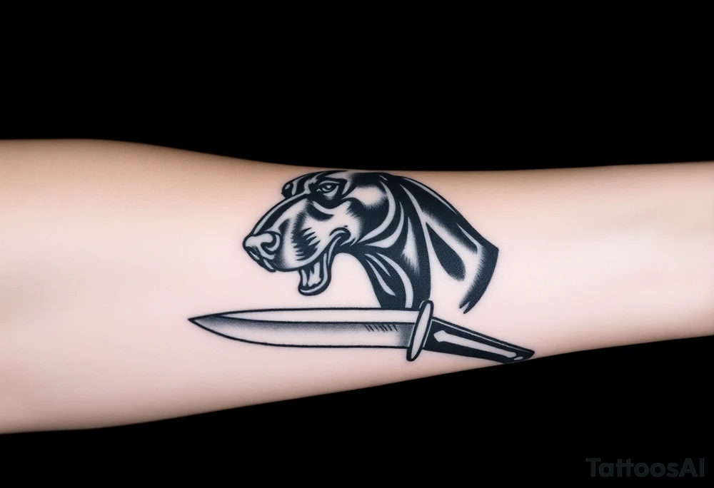 Doberman with knife aggressive tattoo idea