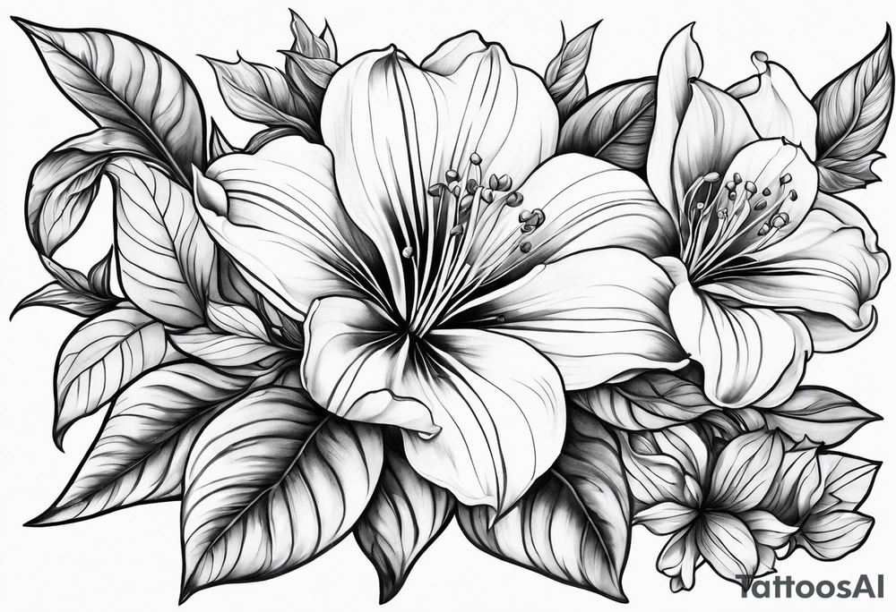 leafs and stalk with Platycodon grandiflorus flowers tattoo idea