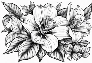 leafs and stalk with Platycodon grandiflorus flowers tattoo idea