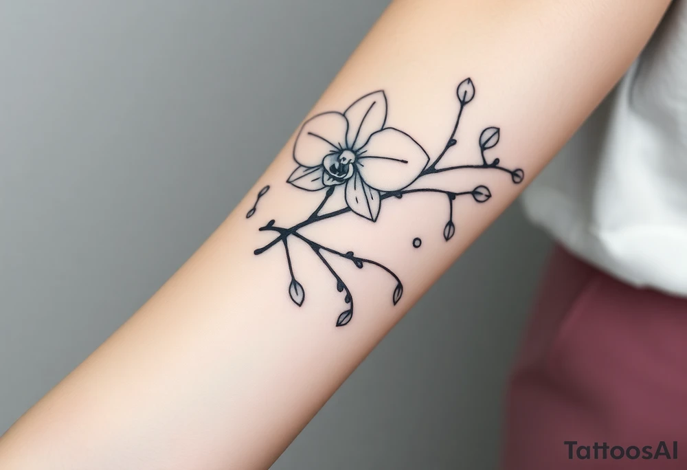 3 delicate fine line orchids realistic with a mix with vagina and branching tattoo idea