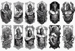 GREEK GOD hades STATUE
ARM SLEEVE 
REALISTIC tattoo idea