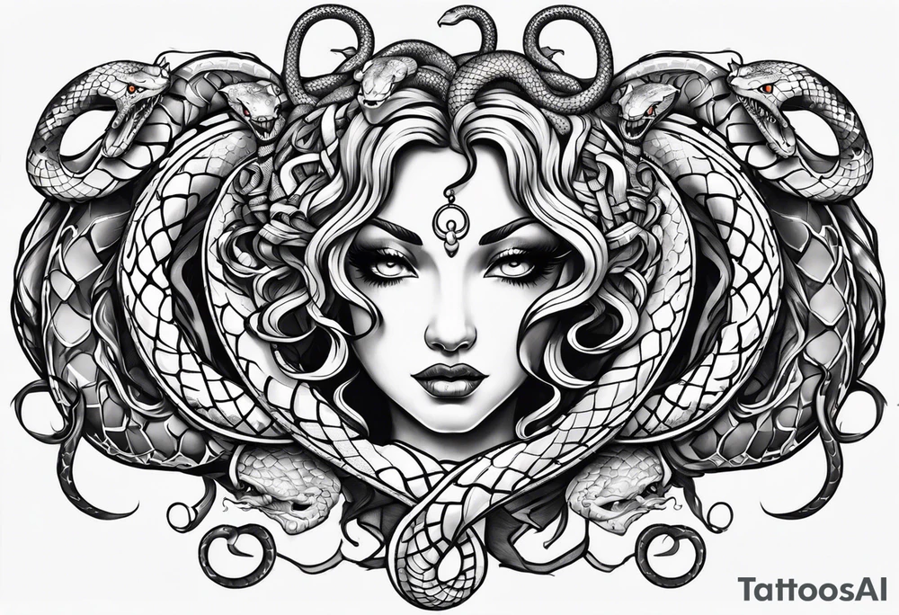 Gothic 
Medusa snakes neo traditional tattoo idea