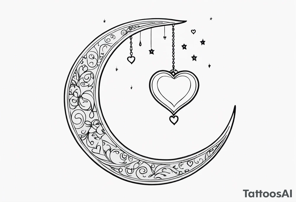 Crescent moon with hearts dangling from the bottom of it tattoo idea