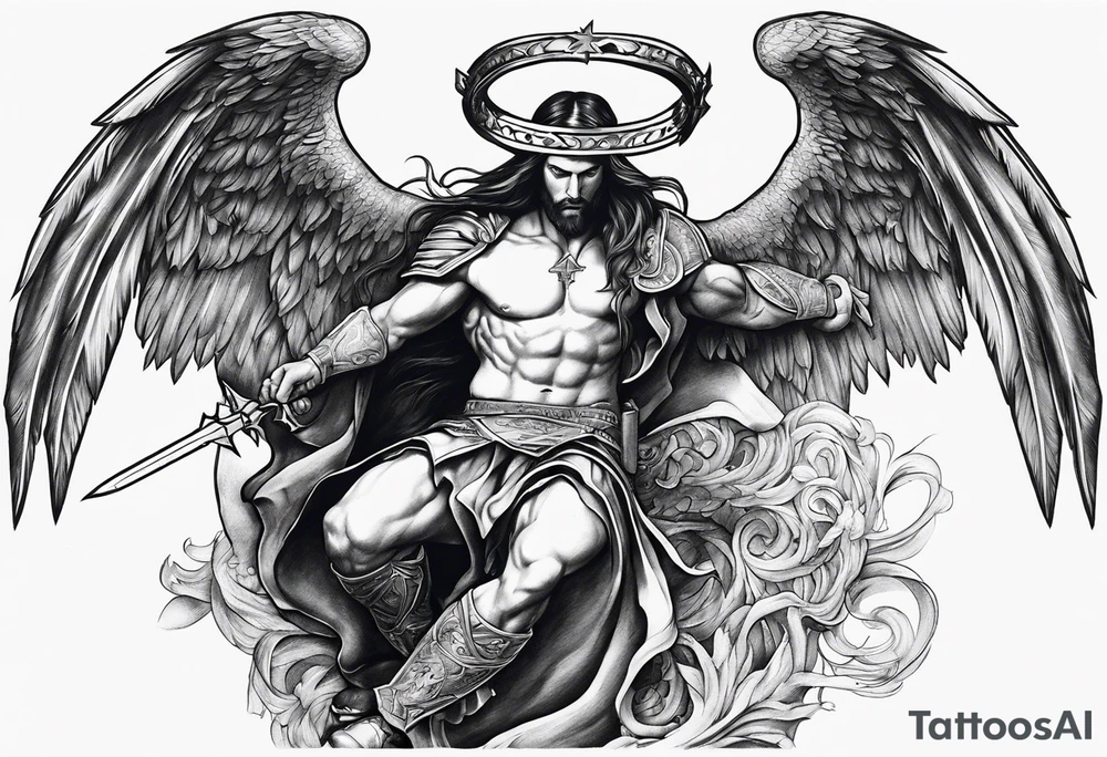 christian religion incorporating aint michael slaying Lucifer tattoo idea