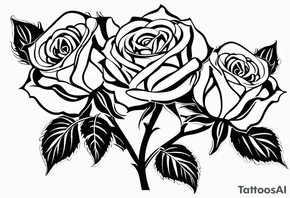 two roses with their stems intertwined, one rose should have thorns and only one main rose, the second rose should be thornless but have multiple flowers on it. I want a long stem to shower them intertwined tattoo idea