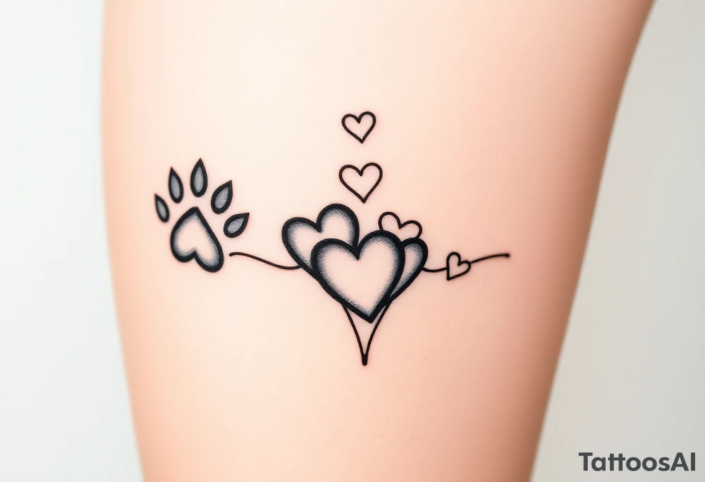 Paw prints with bunch of hearts tattoo idea