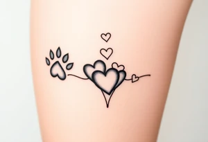 Paw prints with bunch of hearts tattoo idea