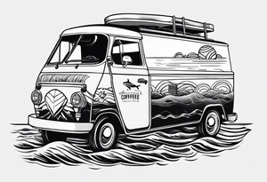 Coffee mug with beach scene on it for coffee truck logo tattoo idea