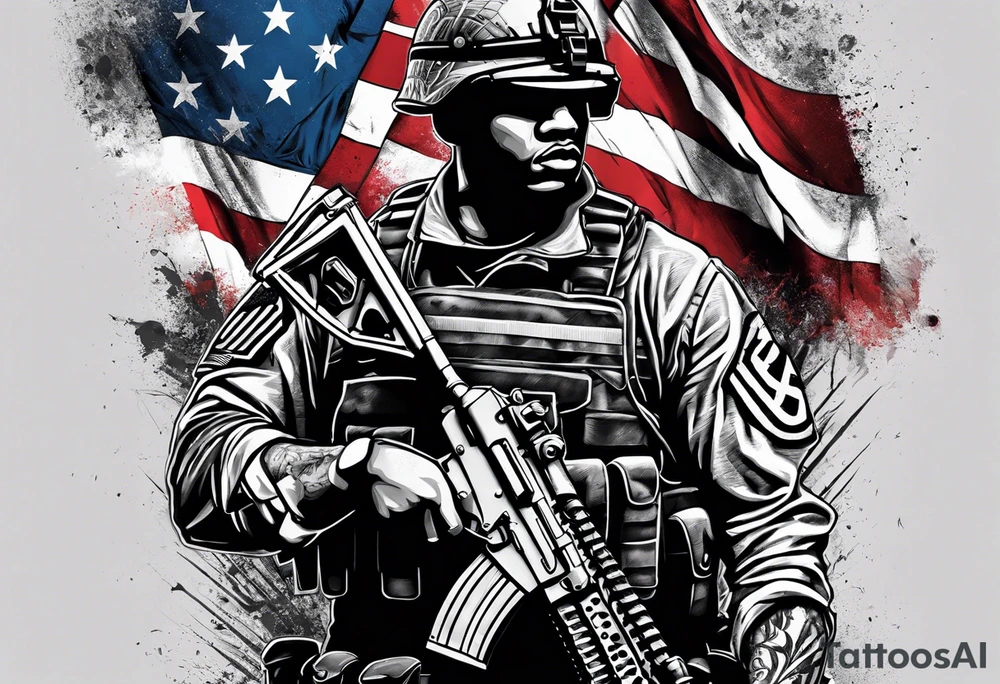 Flag, soldier, cross, creed tattoo idea
