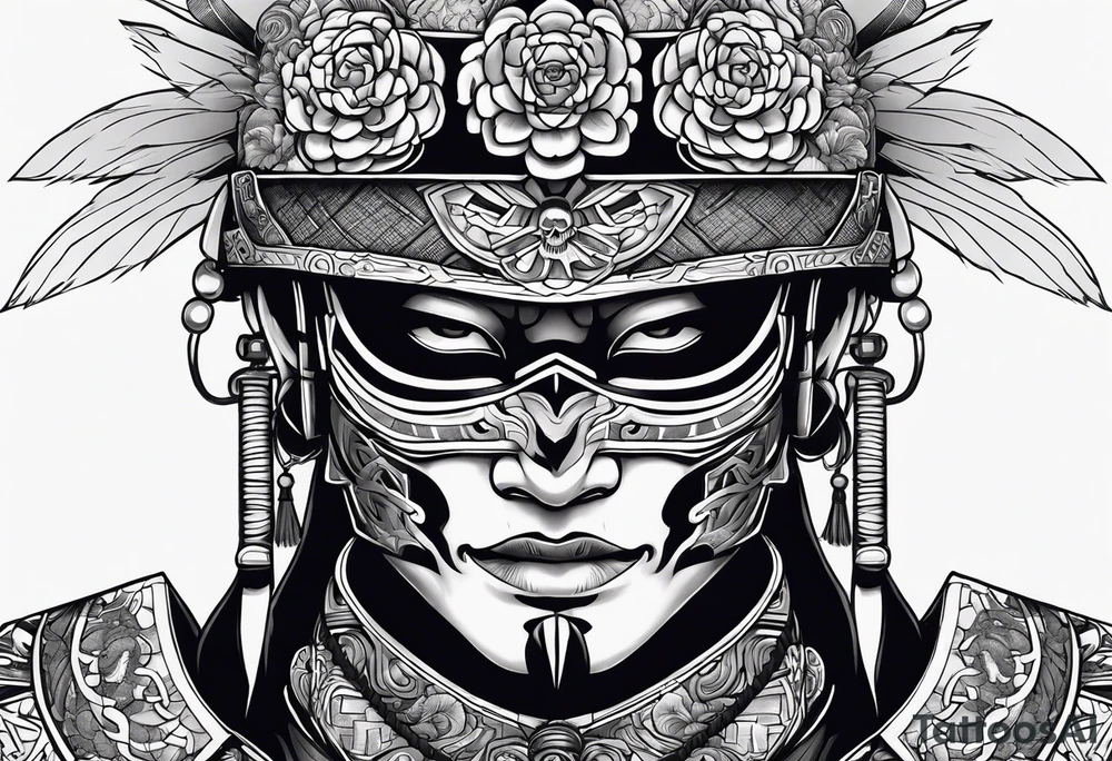 Japanese Warrior with skull mask tattoo idea