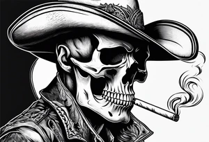 cowboy skull smoking a cigarette tattoo idea