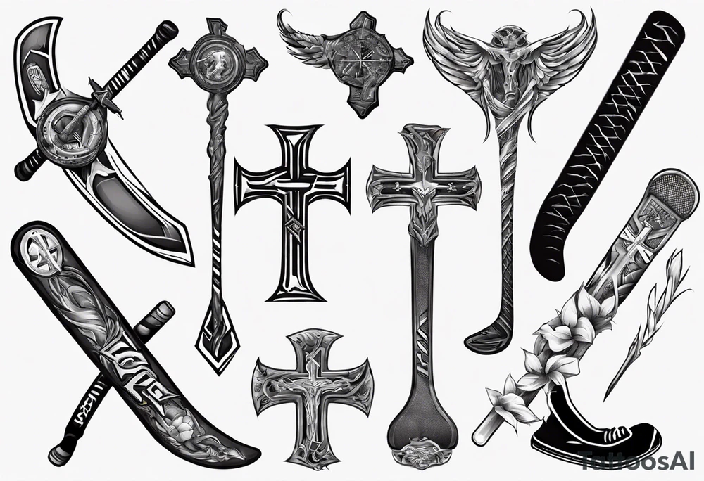 Memorai Hockey stick cross tattoo idea