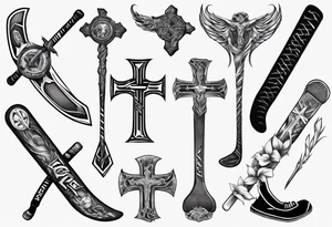 Memorai Hockey stick cross tattoo idea
