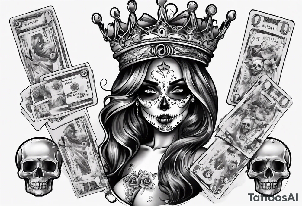 santa la muerta with money and crown
on the card tattoo idea
