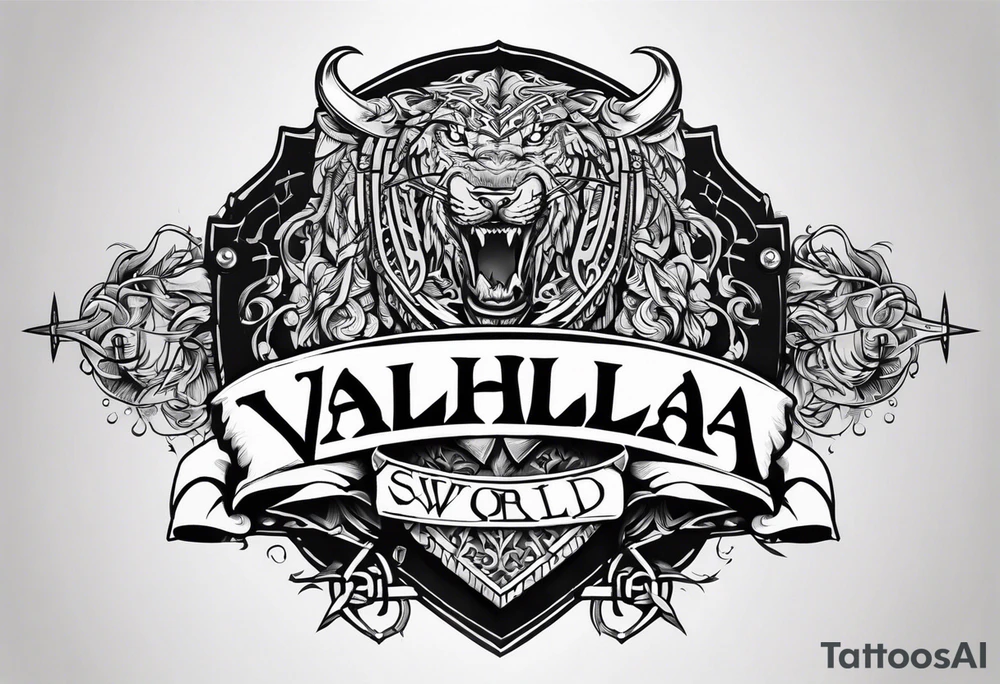 Valhalla sword  fire chains shield family tattoo idea