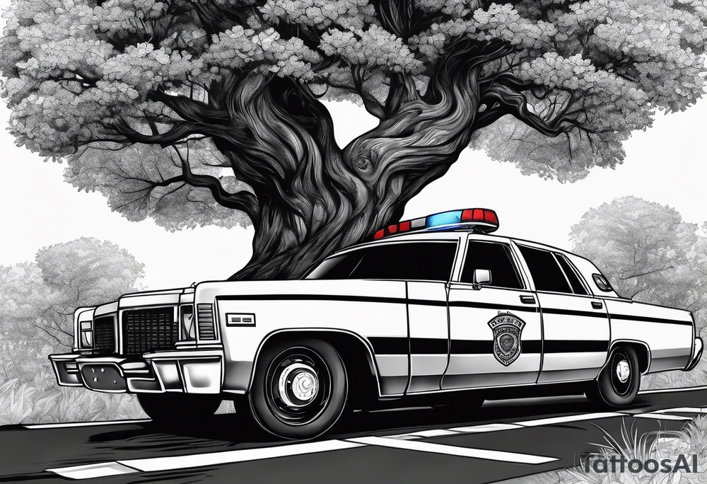 tree growing through police car tattoo idea