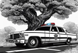 tree growing through police car tattoo idea