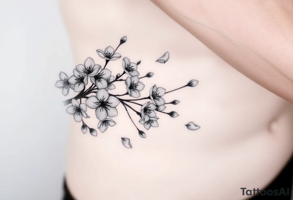 delicate cherry blossoms swirling in spring breeze with petals tattoo idea