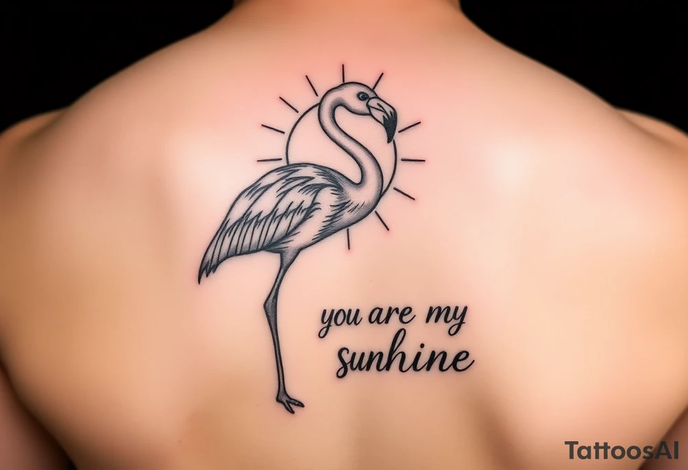 Flamingo with a sun and the saying you are my sunshine tattoo idea
