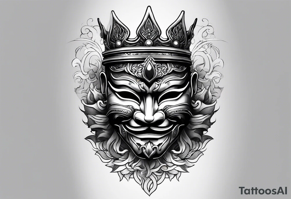 dokkaebi mask with a crown tattoo idea