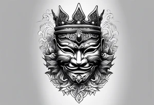 dokkaebi mask with a crown tattoo idea