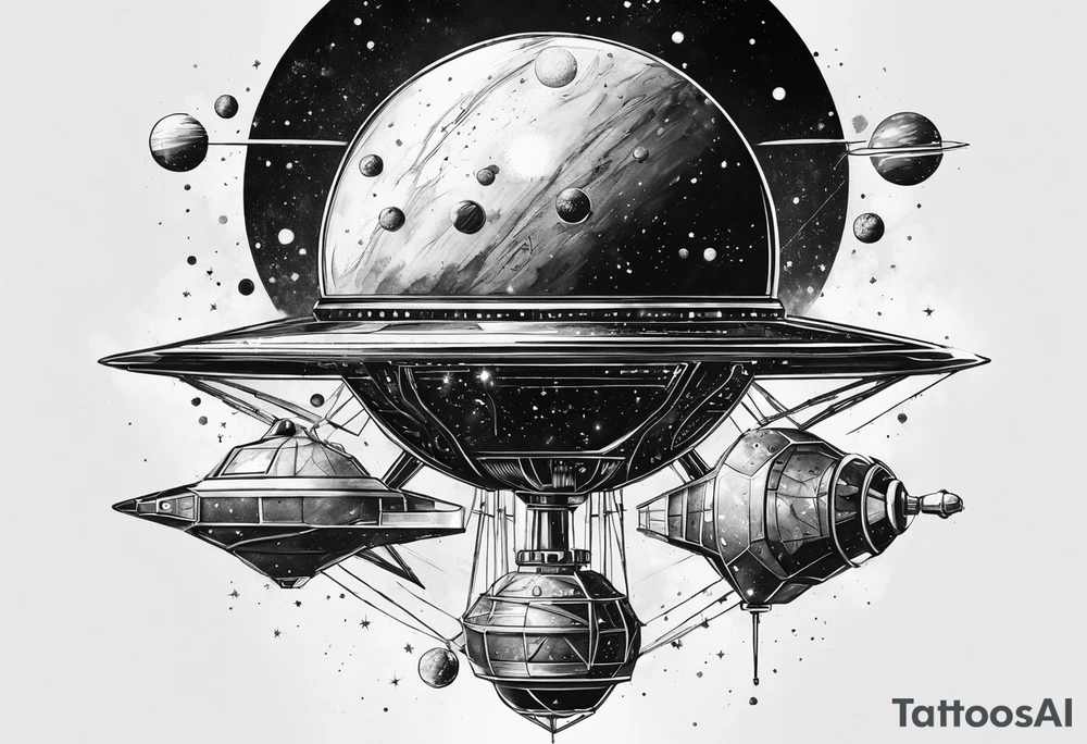 deep space Sputnik with fade around edges tattoo idea