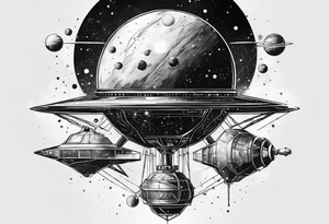 deep space Sputnik with fade around edges tattoo idea