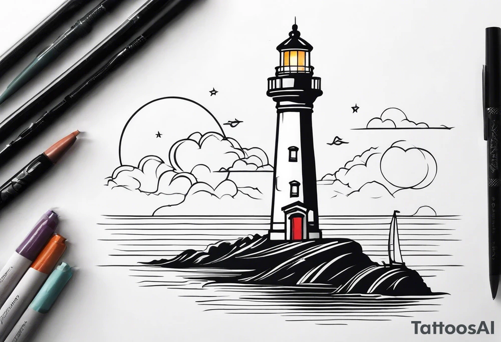 lighthouse fine line tattoo idea