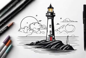 lighthouse fine line tattoo idea