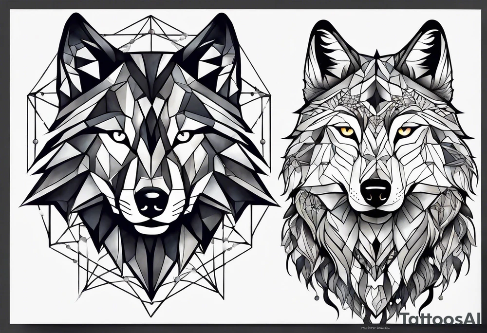 Constellation, two animal wolf, géométric tattoo idea