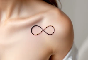 A delicate black infinity symbol with a subtle gold gradient running along the edges, representing timeless elegance. tattoo idea