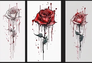 rose flower, one line, red blood dripping from the flower, tall, watercolor tattoo idea