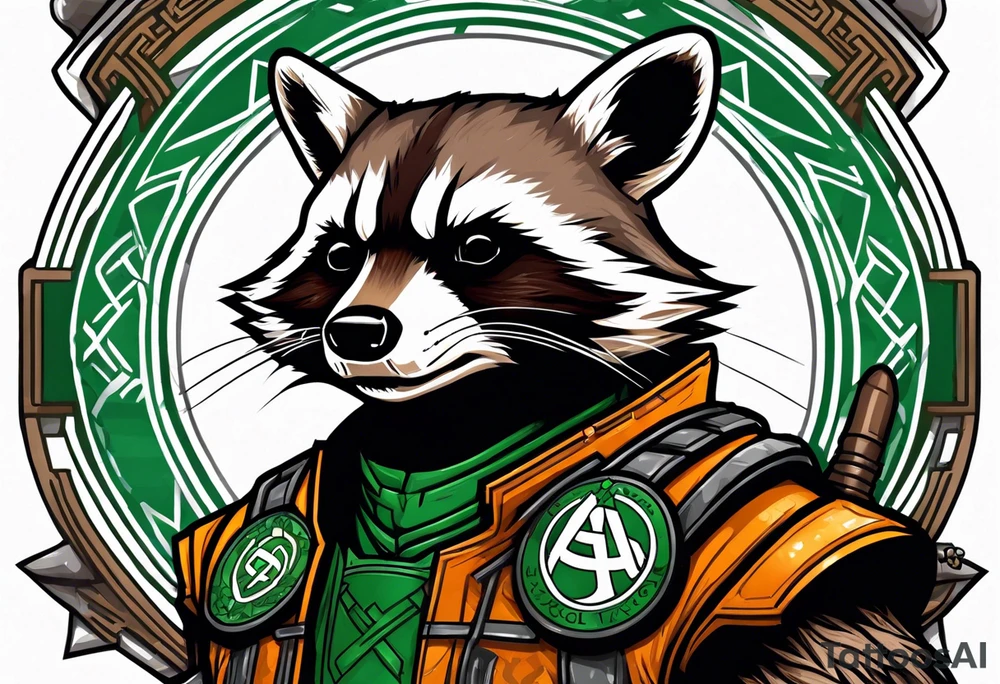Rocket raccoon with a Glasgow Celtic top on tattoo idea