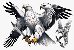 A white hawk holding a sword tattoo idea