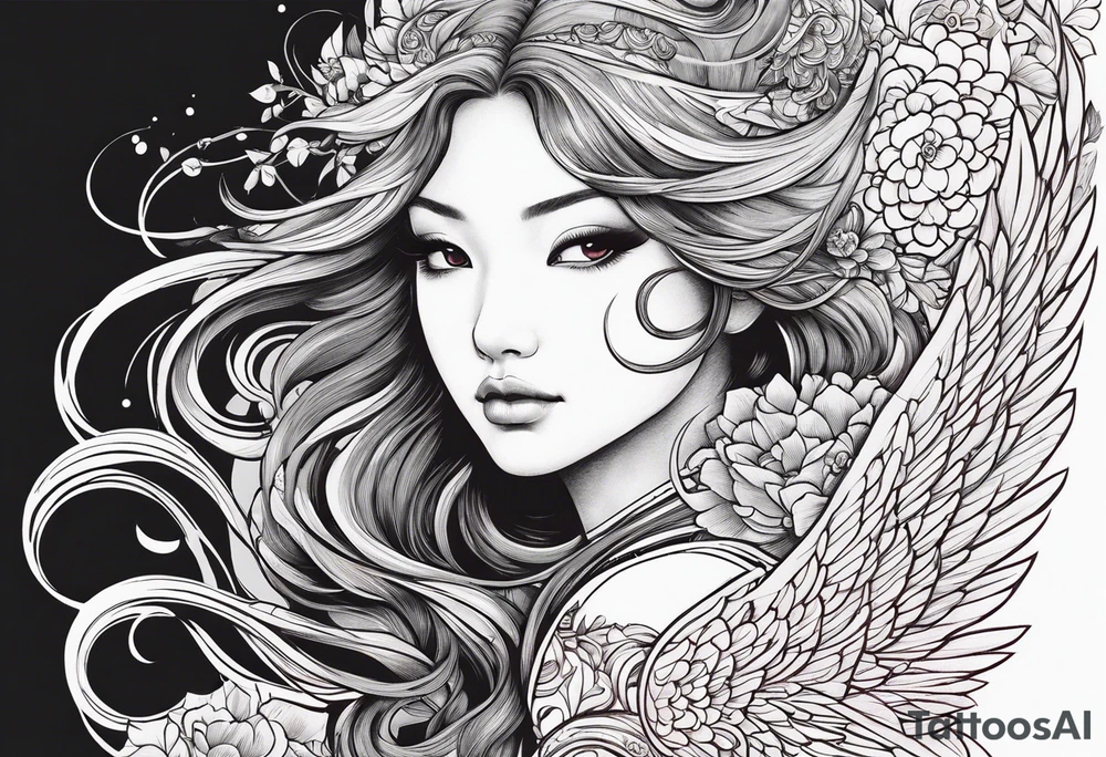 beautiful red hair angel girl tattoo idea