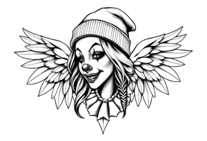 Clown Girl Thug Beanie Angelic Wings tattoo idea