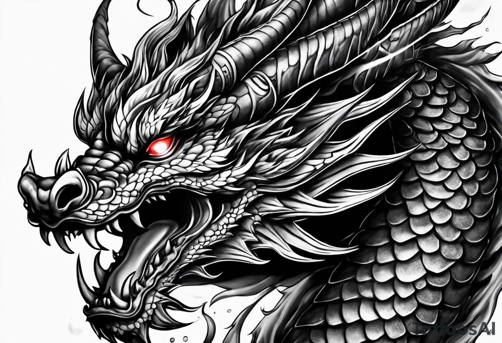 dragon mask fire tattoo idea